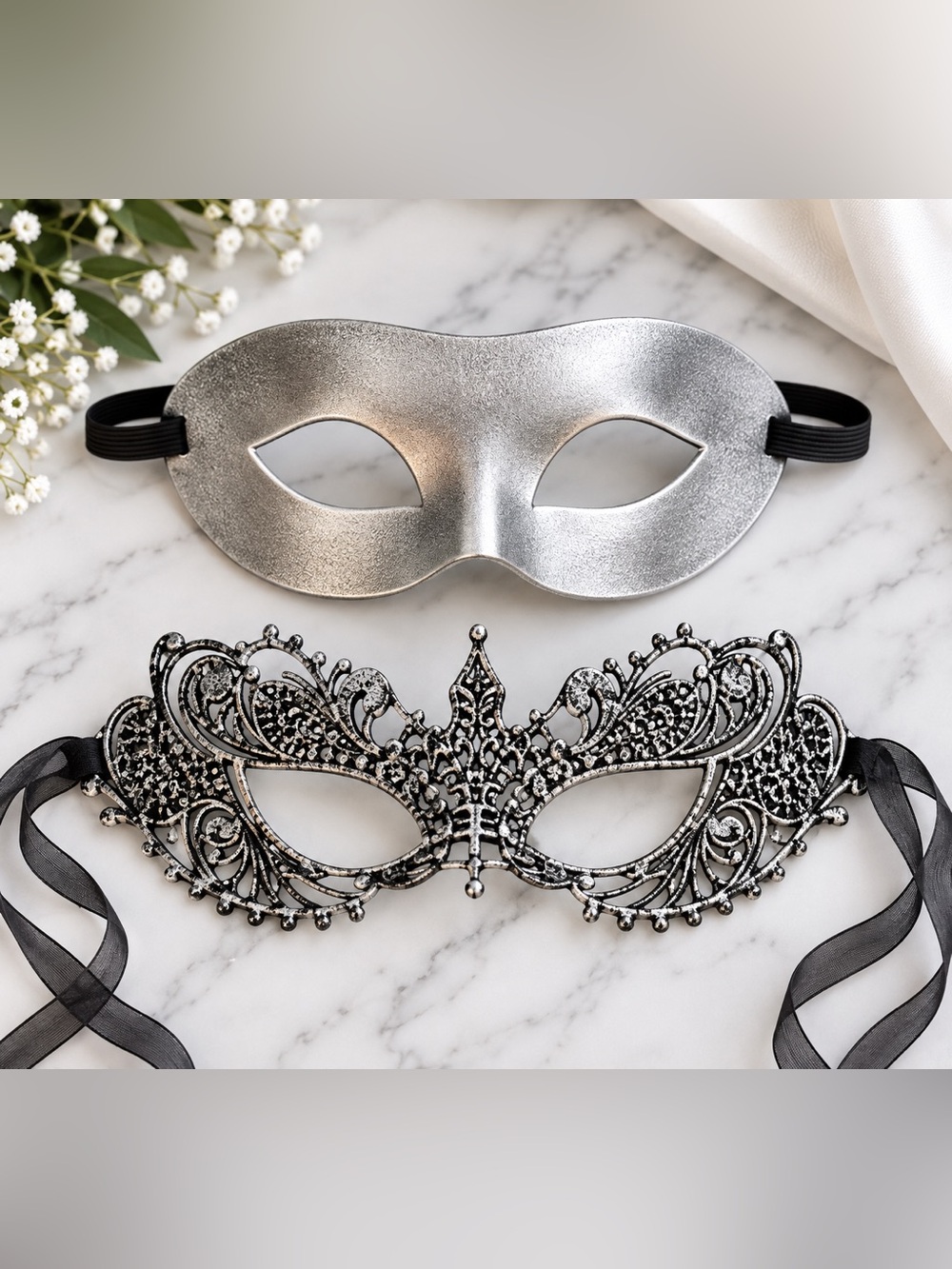 🎭 Silver Masquerade Mask Set of 2